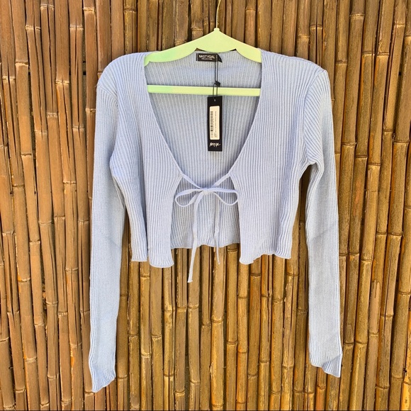 Nasty Gal NWT Tie Front Ribbed Cropped Cardigan - Picture 2 of 3